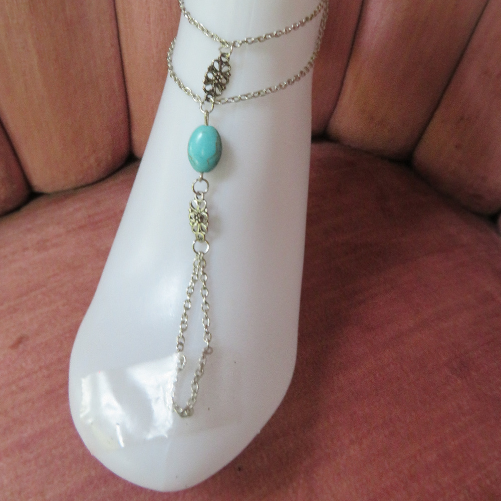 Turquoise beaded Silver Ankle Foot Bracelet